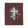 Floral Cross Velveteen Plush Blanket — Soft Memorial Throw